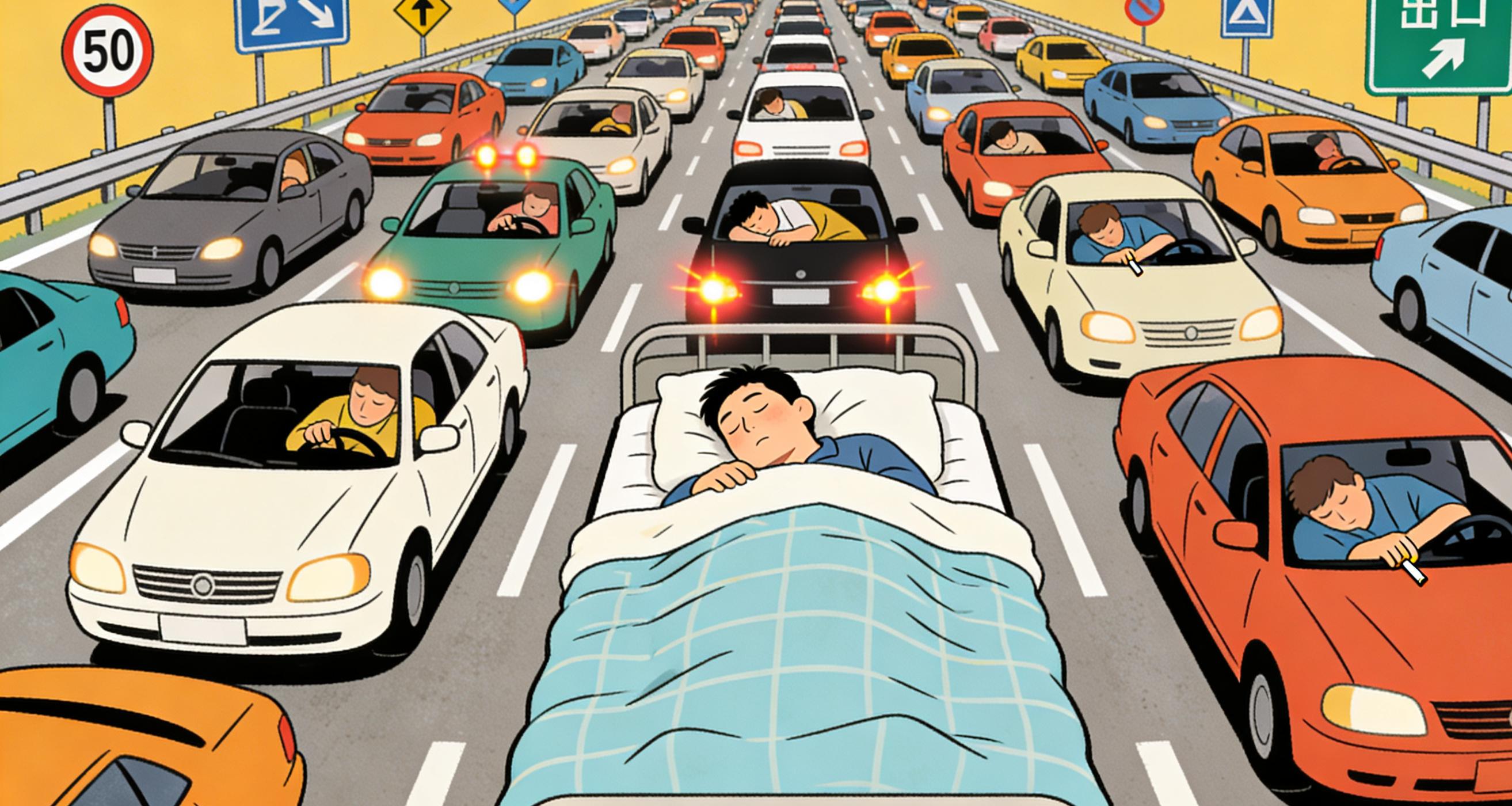 高速车道当睡房?停车酣睡致12公里长龙,罚200记9分